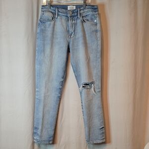 Frame Denim Light Blue Distressed Cropped Jeans